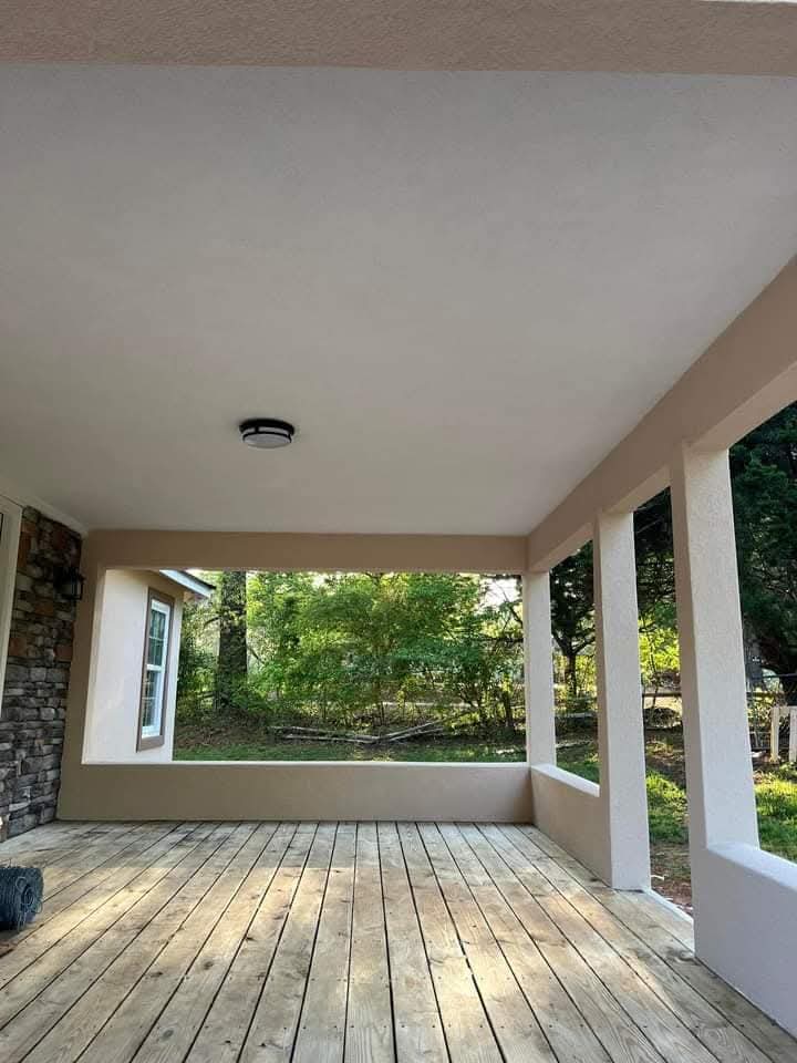 Stone veneer garage